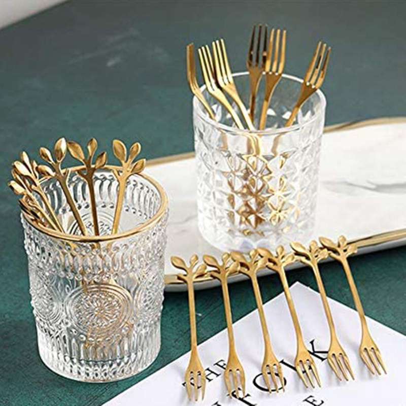 16pcs Dessert Spoon and Fork Set Creative Fruit Fork -silver