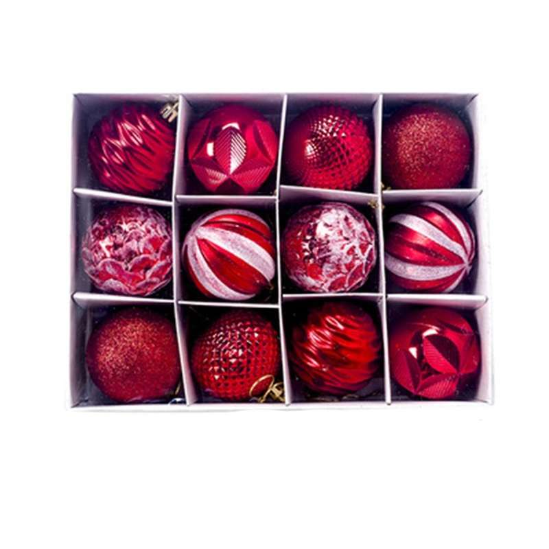 12pcs Boxed Christmas Ball Glitter Baubles Balls Ornament Pendant A