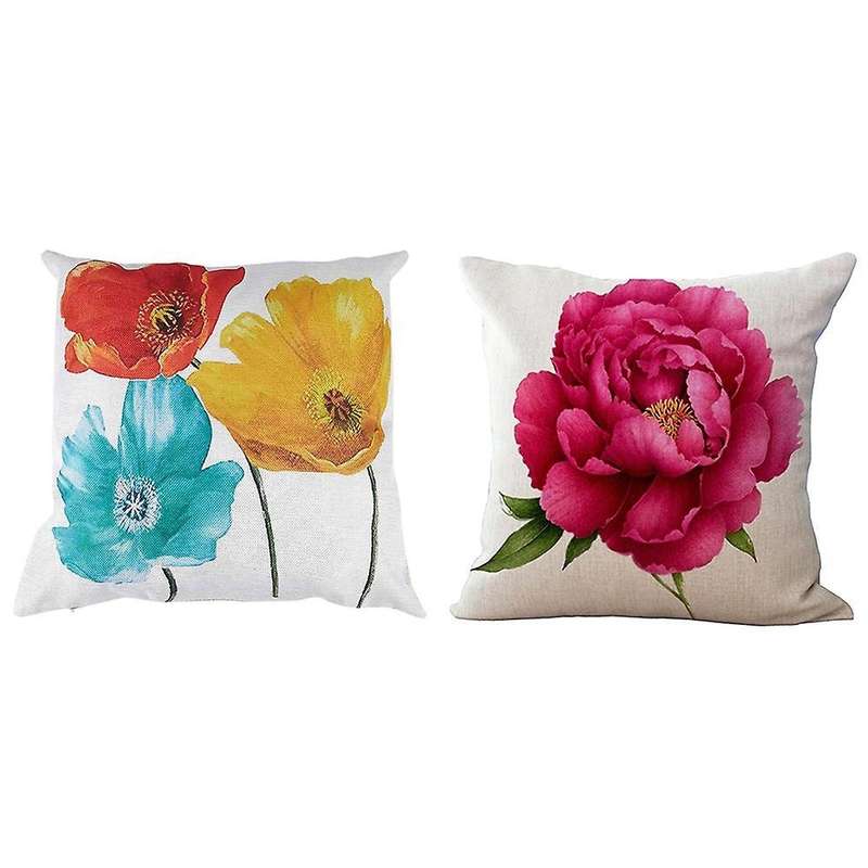 Flax Square Pillow Case Tricolor Poppy Flowers 45x45cm