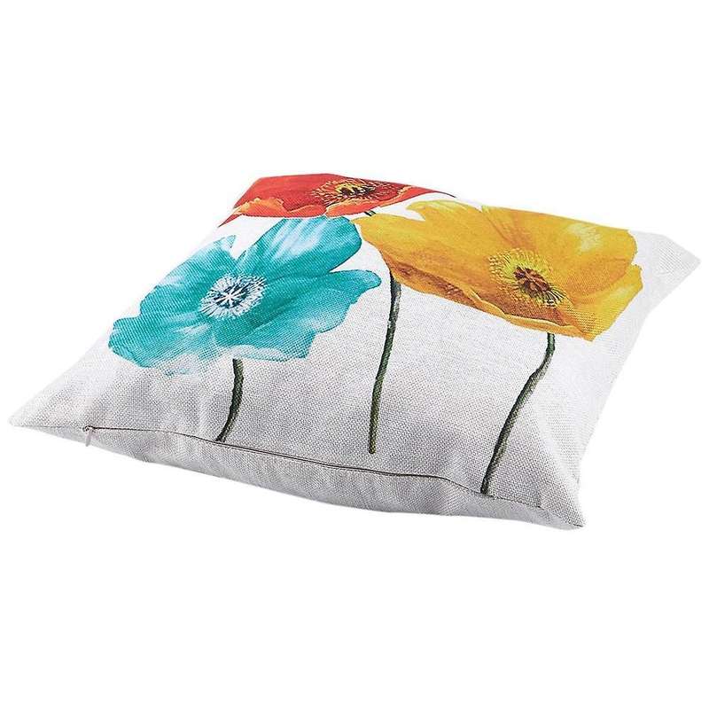 Flax Square Pillow Case Tricolor Poppy Flowers 45x45cm