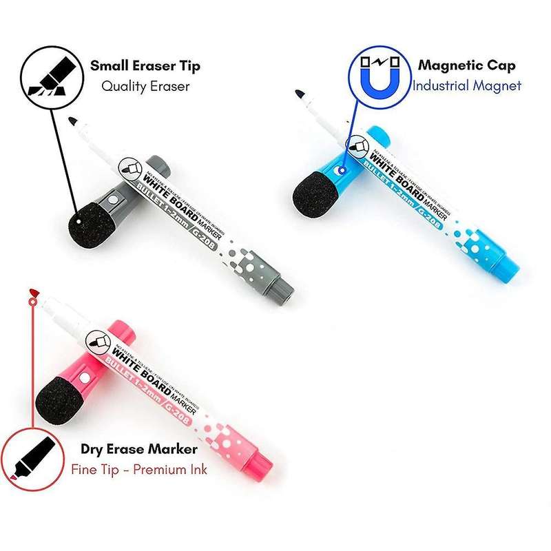 8pcs Magnetic Erasable Whiteboard Pens with Eraser Cap Board Markers
