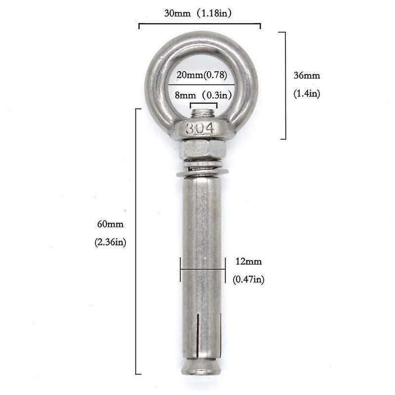 5pcs M8 X 60mm Expansion Bolt 304 Stainless Steel Expansion Eyebolt
