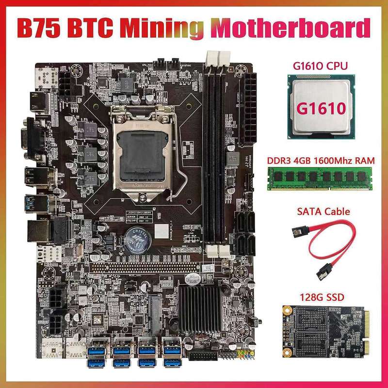 B75 Usb Btc Mining Motherboard+g1610 Cpu+ddr3 4gb 1600mhz Ram+128g