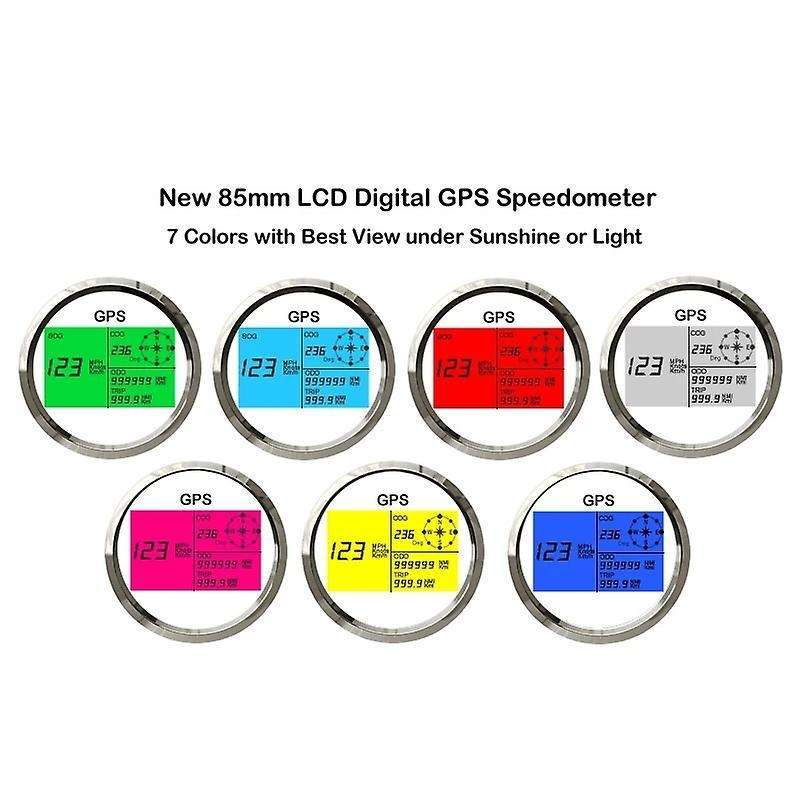 85mm Gps Speedometer with 7 Color Backlight Lcd Display Silver+black