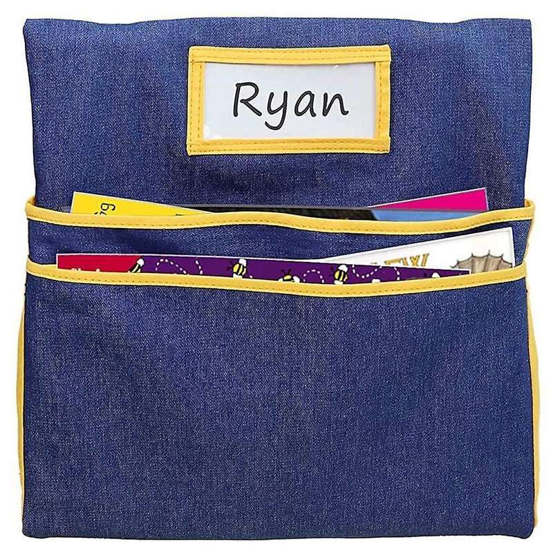Chairback Pocket Chart with 2 Storage Pocket,for Classroom (yellow)