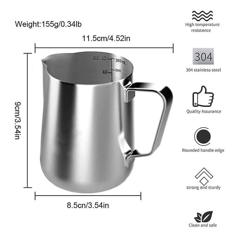Milk Frothing Jug 350ml Stainless Steel Milk Jug for Coffee Machine