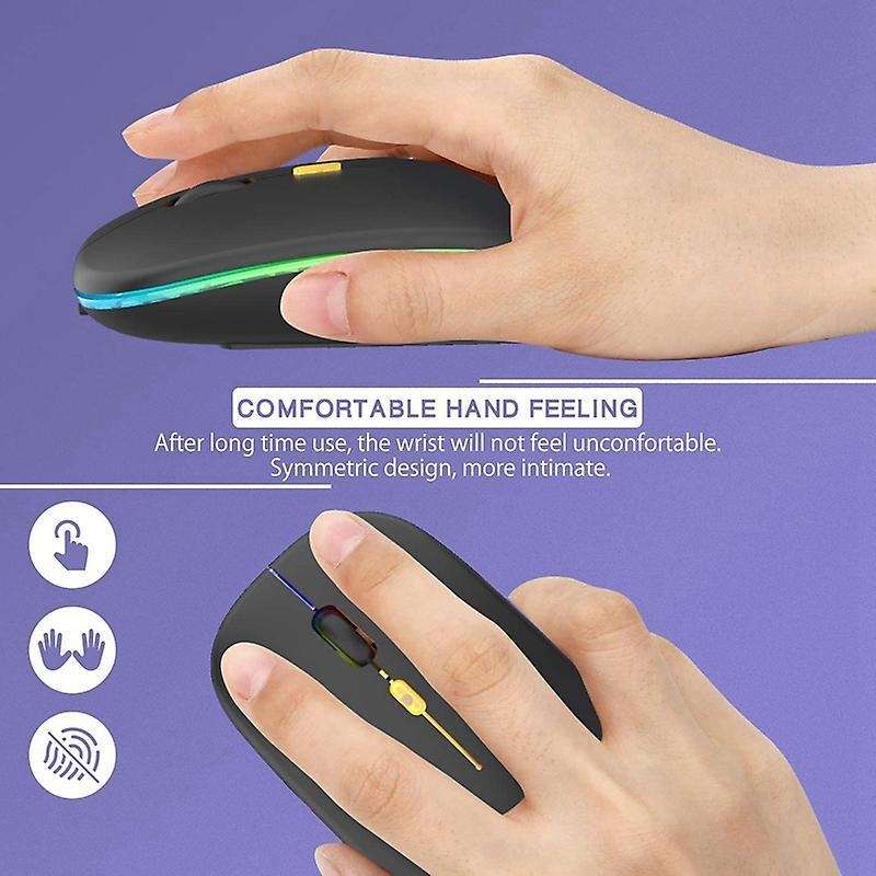 Led Wireless Mouse,with Usb & Type-c Receiver, for Laptop(black)
