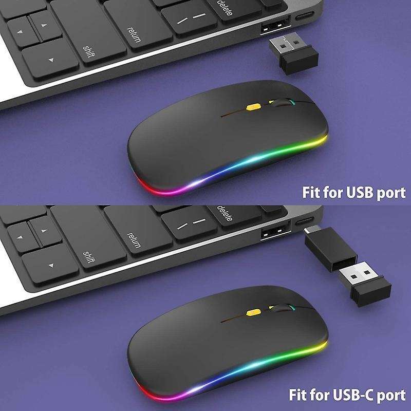 Led Wireless Mouse,with Usb & Type-c Receiver, for Laptop(black)