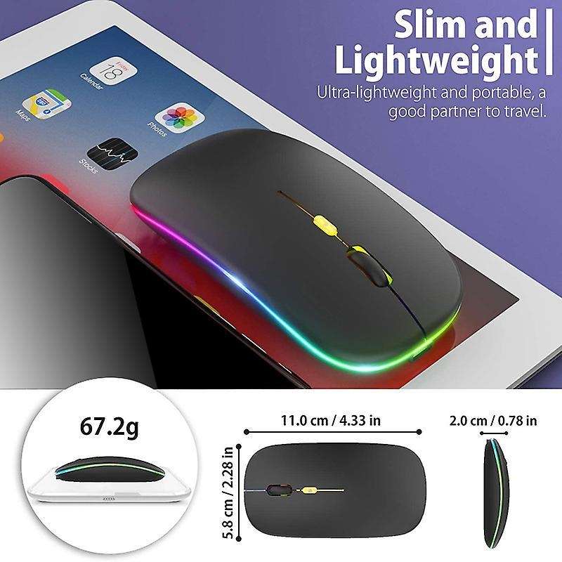 Led Wireless Mouse,with Usb & Type-c Receiver, for Laptop(black)