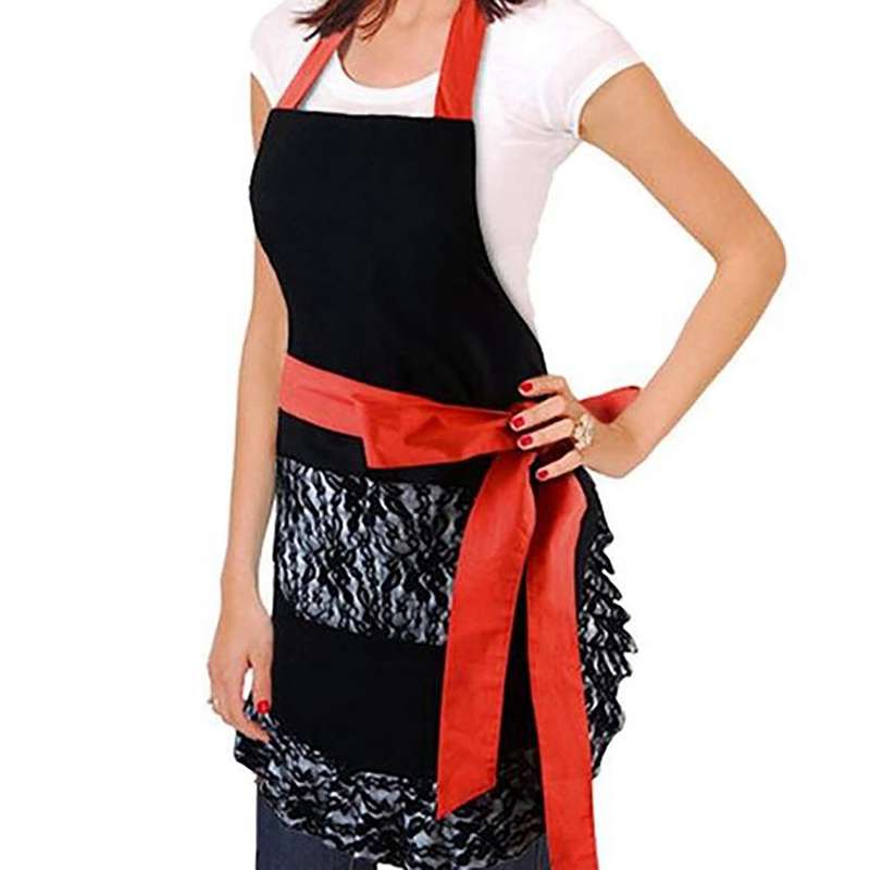 Black Lace Flirty Apron with Pocket, Cooking Pinup Aprons for Women