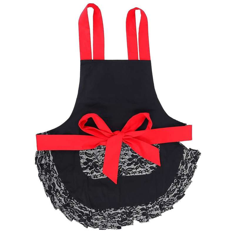Black Lace Flirty Apron with Pocket, Cooking Pinup Aprons for Women