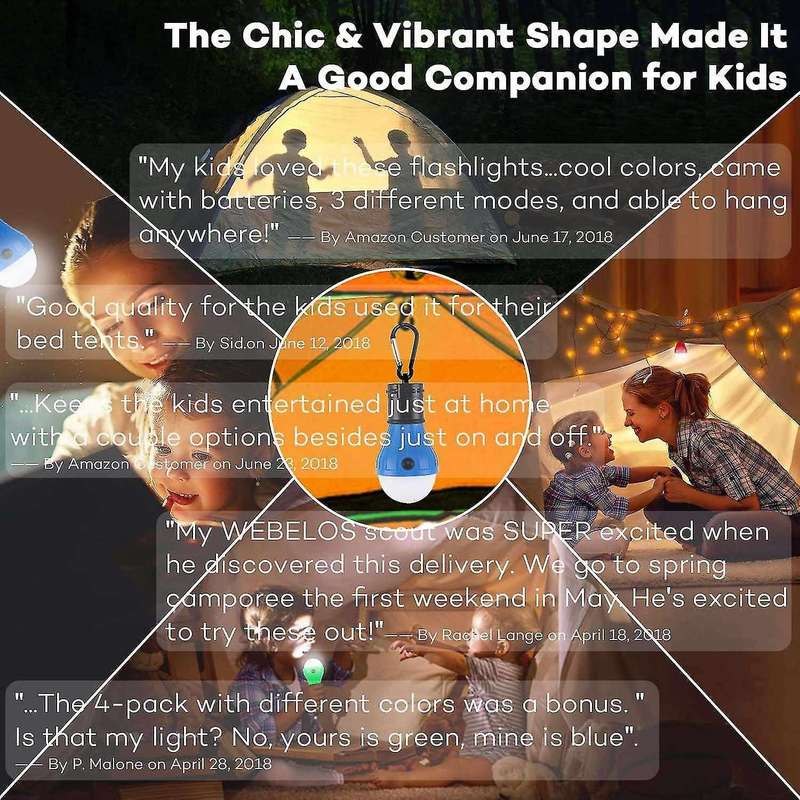 Compact Led Camping Light Bulbs with Clip Hook Tent Light 4color
