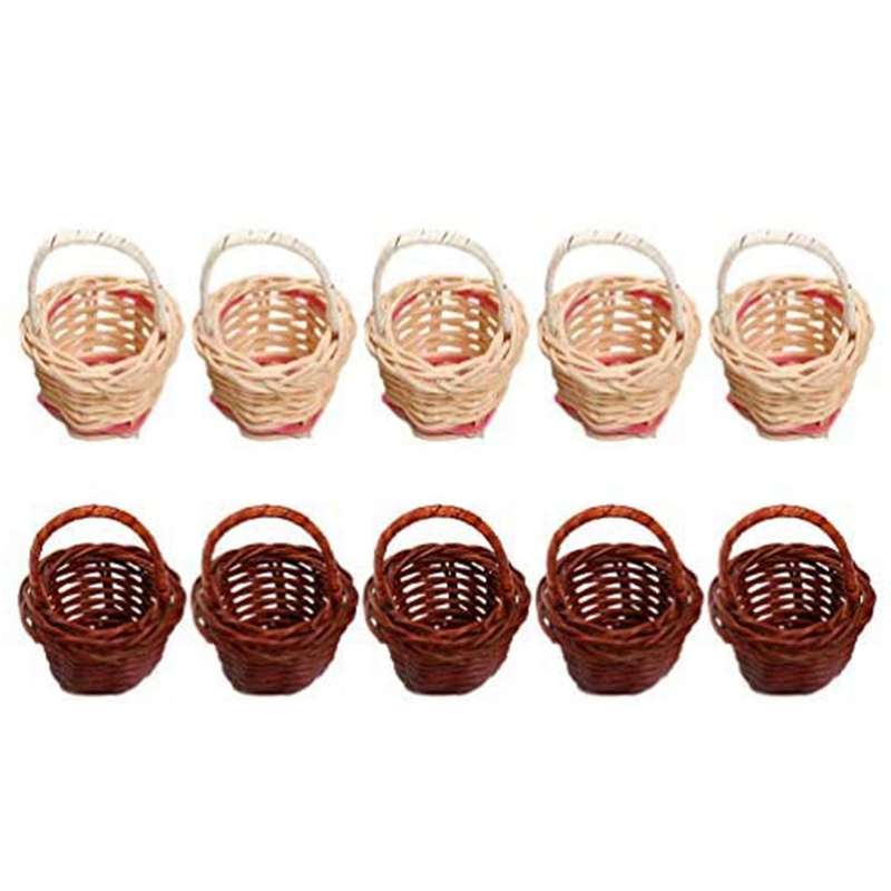 10pcs Basket Mini Woven Baskets with Handles Plant Pots Containers