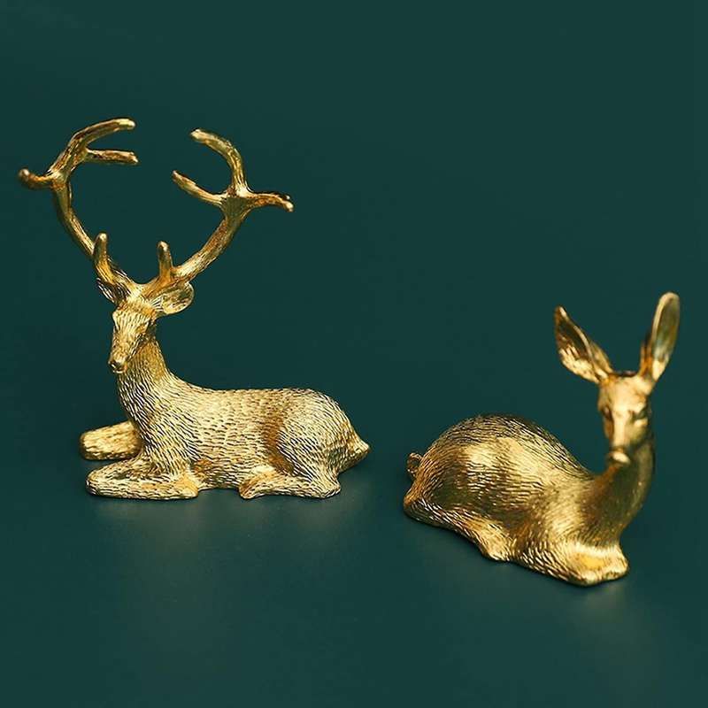 2 Pcs Noble Couple Deer Statue Home Decor Collectible Animal Elk