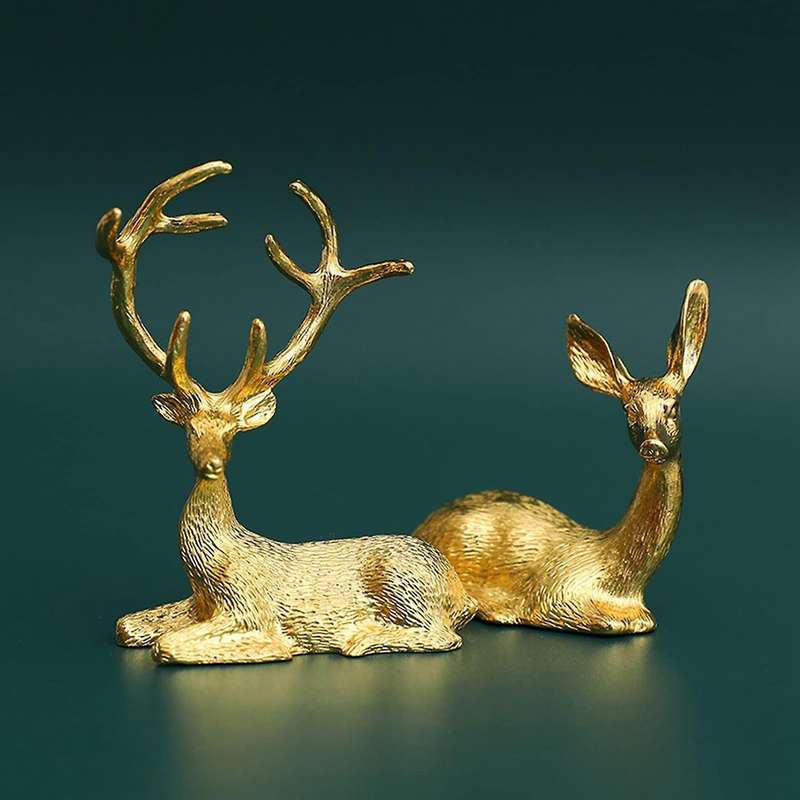 2 Pcs Noble Couple Deer Statue Home Decor Collectible Animal Elk