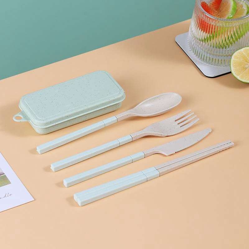 Combination Portable Outdoor Travel Tableware Student Set Pink