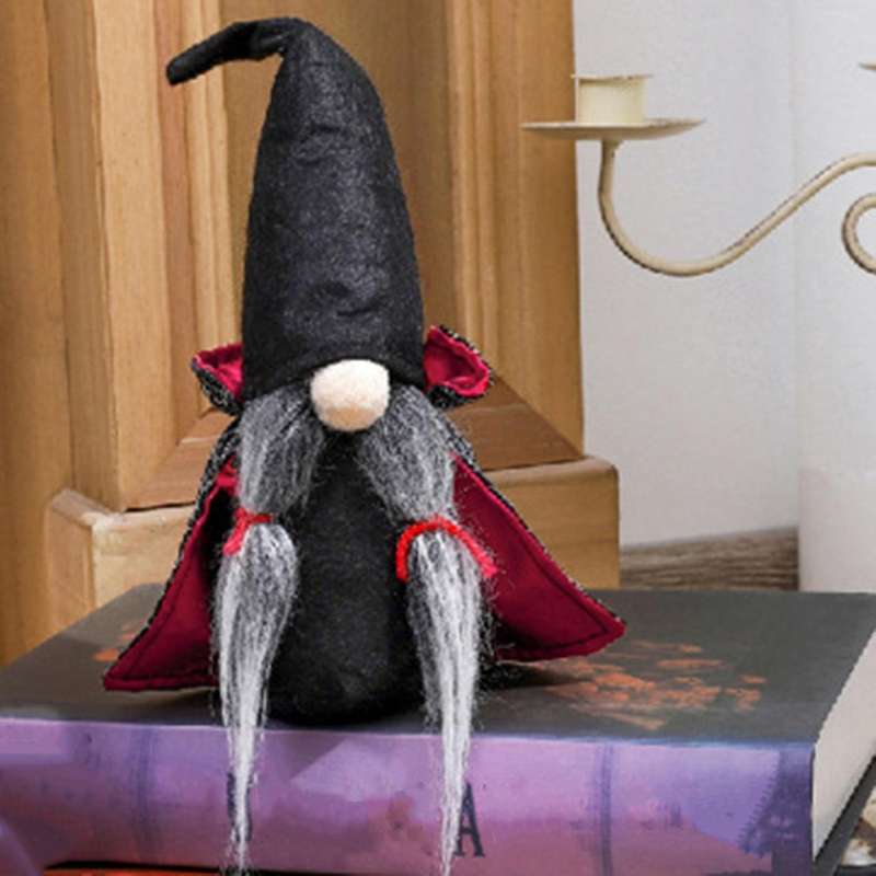 Halloween Dwarf Decoration Faceless Doll Black Witch Cloak Hat Gift