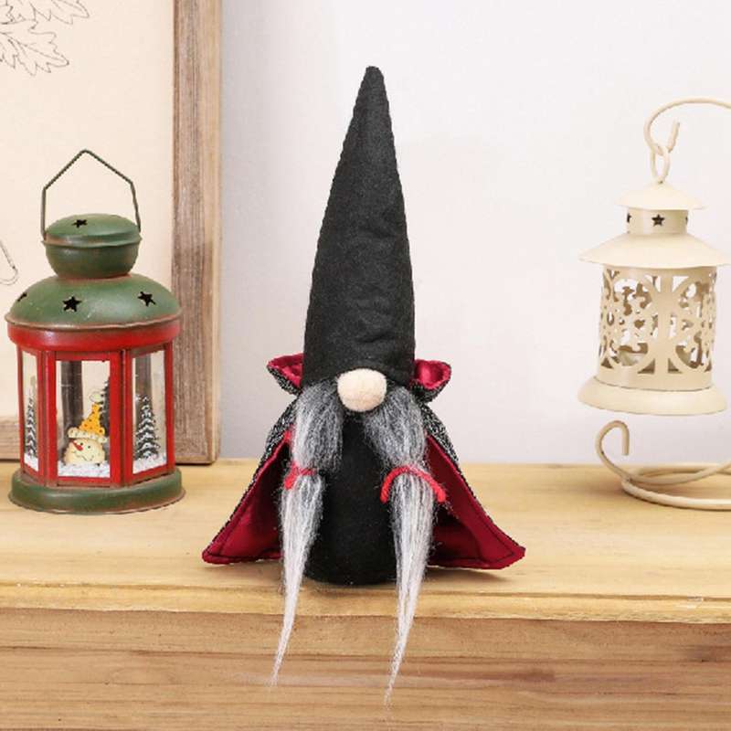Halloween Dwarf Decoration Faceless Doll Black Witch Cloak Hat Gift