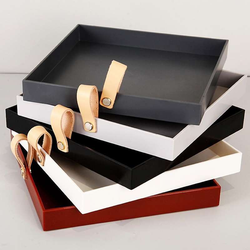 Creative Square Pu Leather Serving Tray Decorative Dish (white)