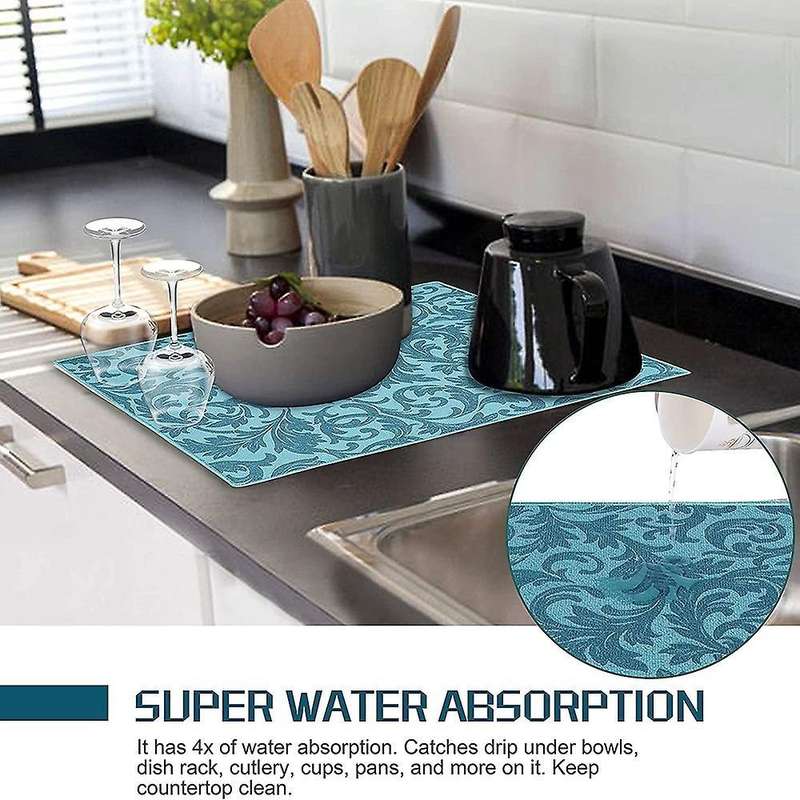 Washable Dish Drying Mats for Kitchen Counter Large (blue Vine)