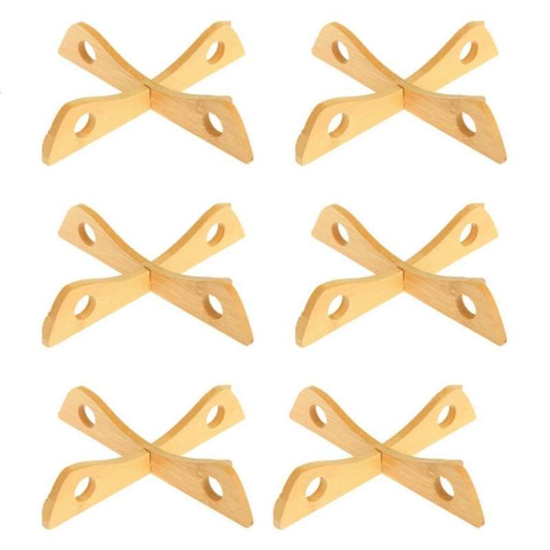 Bamboo Pot Rack Dish Holder Stand Organizer Kitchen Pot, Pack Of 6