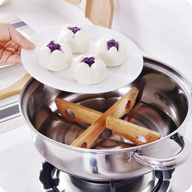 Bamboo Pot Rack Dish Holder Stand Organizer Kitchen Pot, Pack Of 6