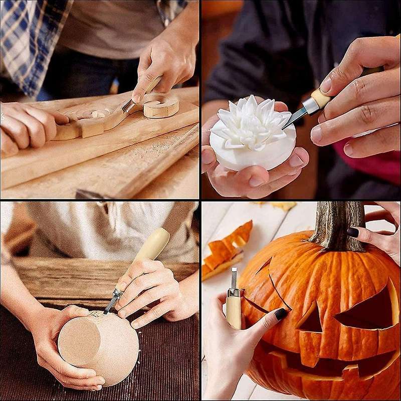 Block Cutting Rubber Stamp Carving Tools with 5 Blade Wood Handle Set