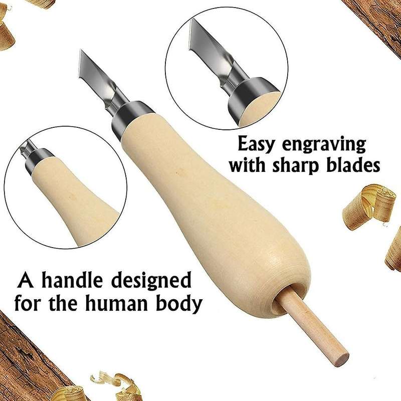 Block Cutting Rubber Stamp Carving Tools with 5 Blade Wood Handle Set