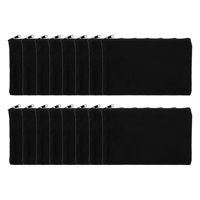 16pcs Canvas Cosmetic Bags Pouch with Zipper for Diy Craft (black)