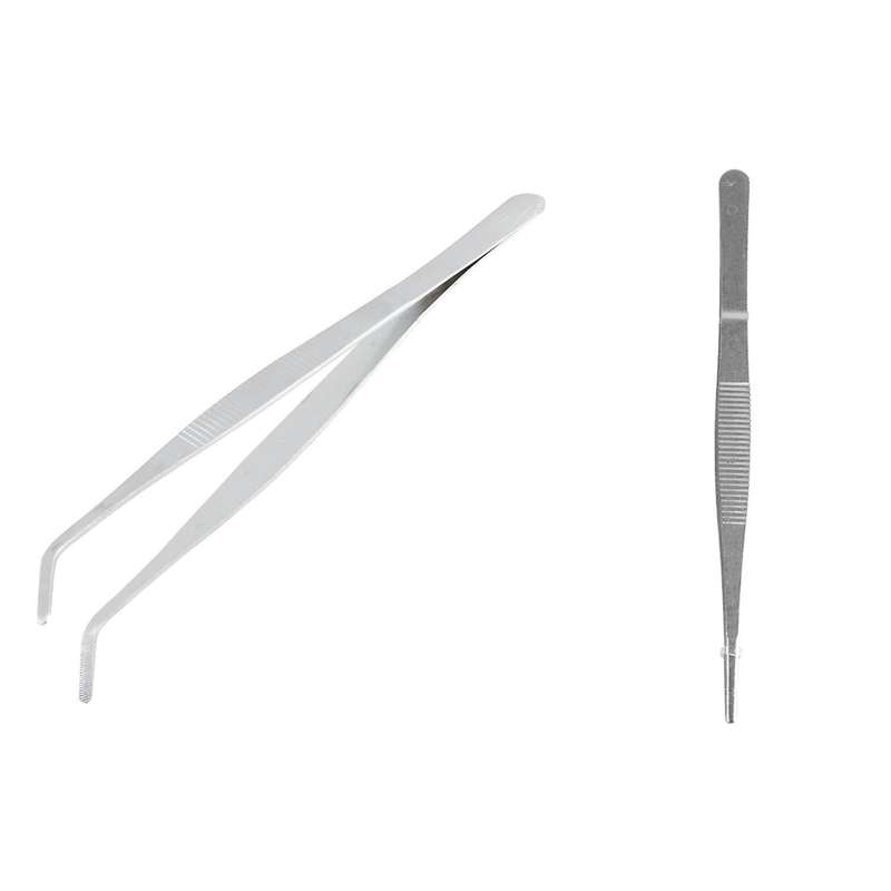20cm Angled Slanted Tip Metal Curved Tweezer Silver Tone