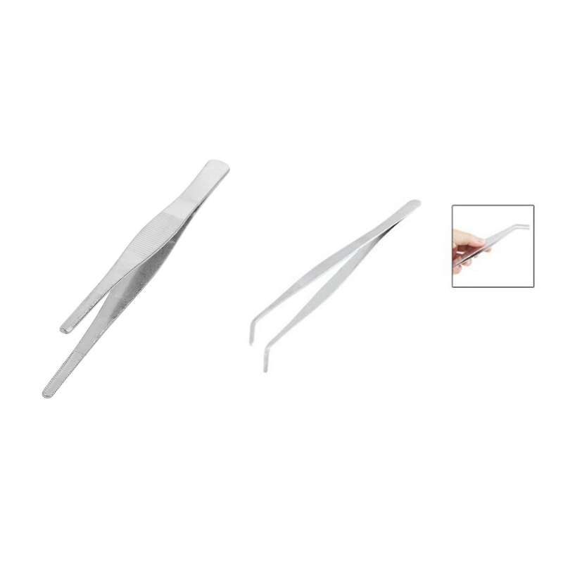 20cm Angled Slanted Tip Metal Curved Tweezer Silver Tone