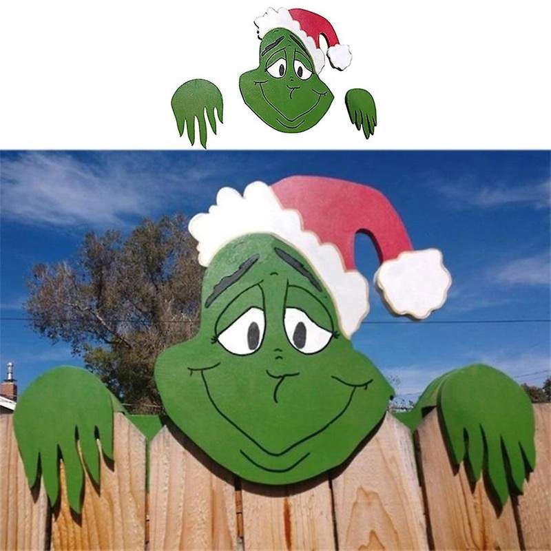 Christmas Themed Fence Peeker Ornament Peekaboo Witch Lawn Garden