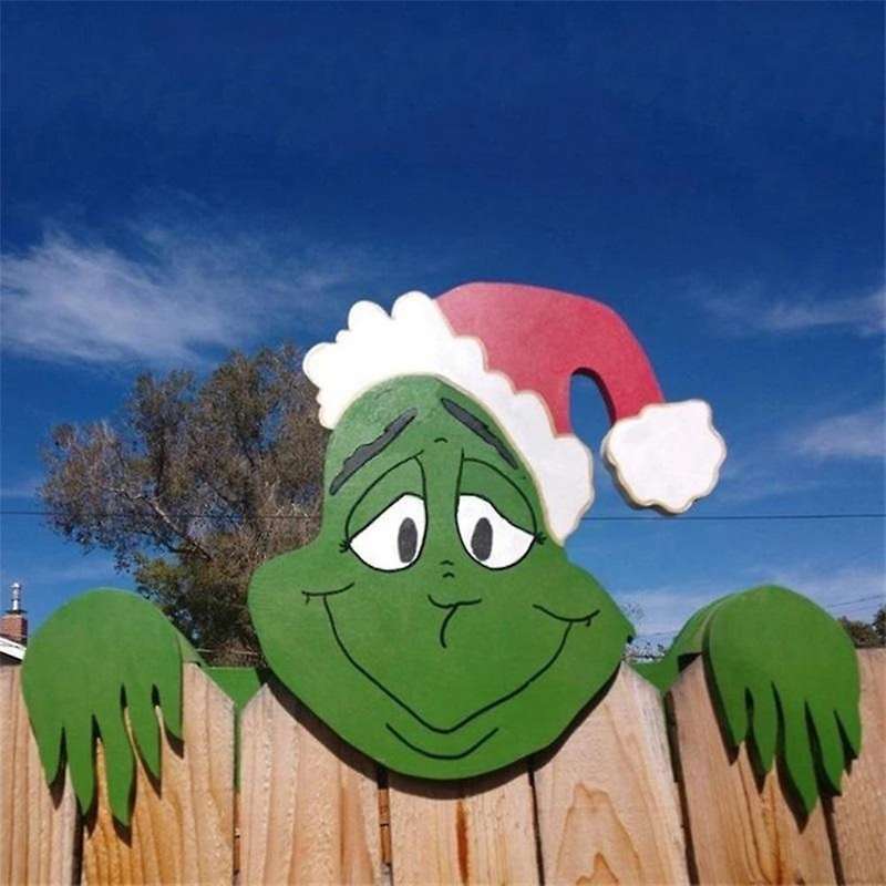 Christmas Themed Fence Peeker Ornament Peekaboo Witch Lawn Garden