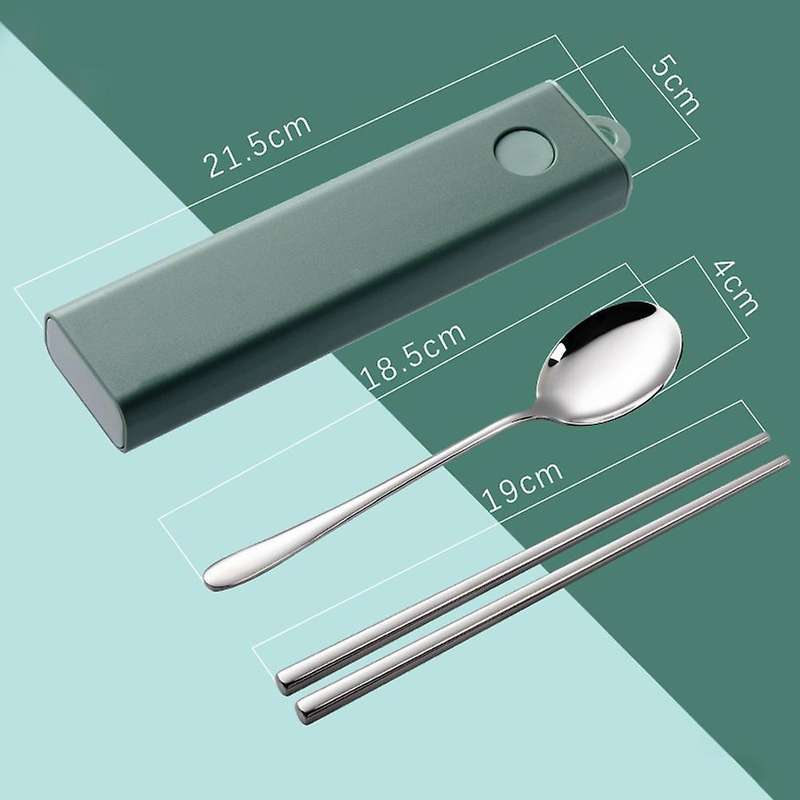 Stainless Steel Cutlery Set Chopsticks Spoon Set with Box Green