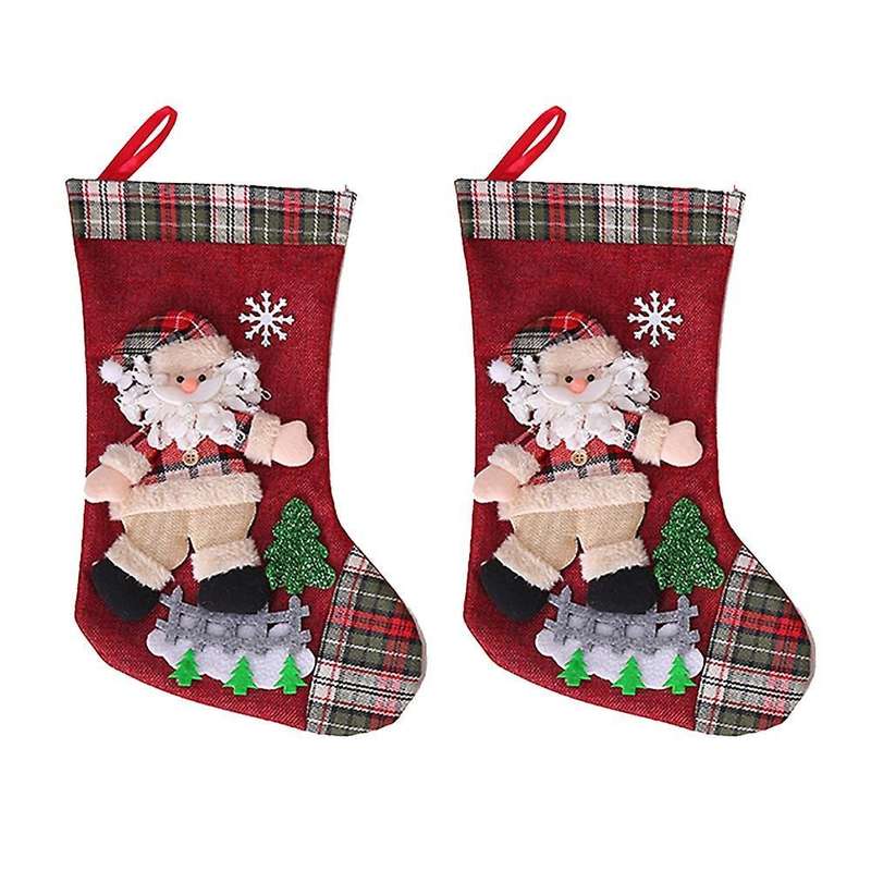 2 Pack Plaid Christmas Stockings for Christmas Party Decoration, A