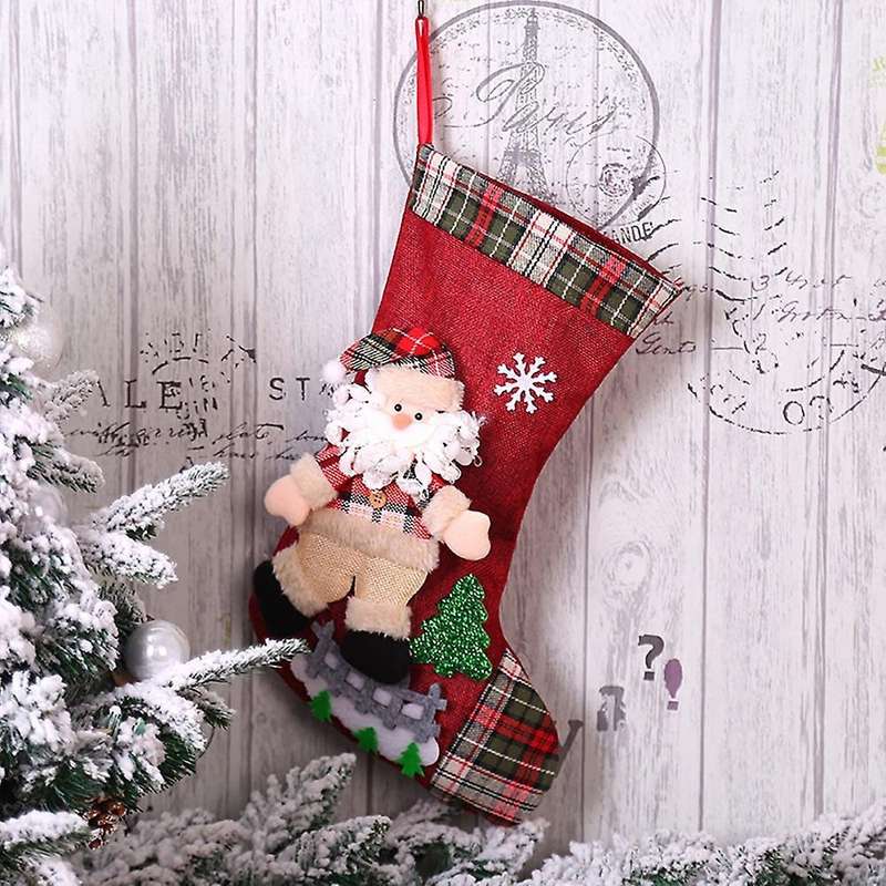 2 Pack Plaid Christmas Stockings for Christmas Party Decoration, A