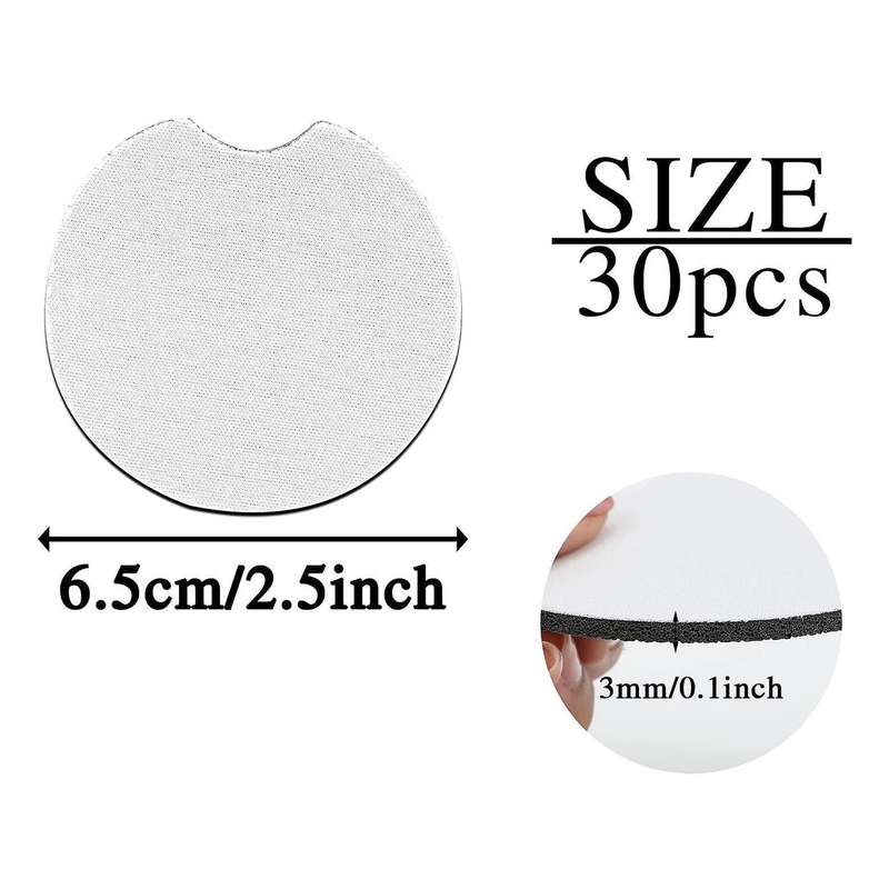 30pcs Sublimation Blank Car Coasters with Finger Notch for Diy Making