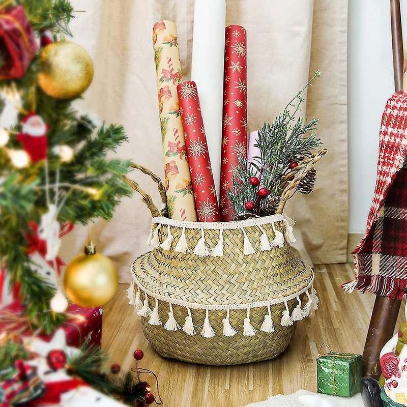 Plant Basket with Tray,tassel Macrame Woven Seagrass Baskets Decorate