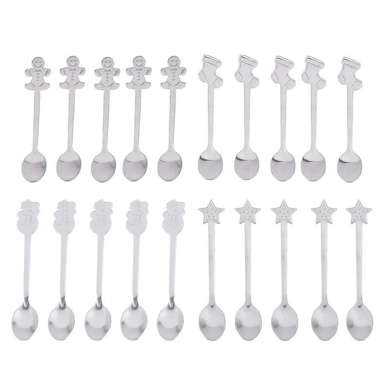 20pcs Spoon Set Xmas Creative Stainless Steel Coffee Scoop Tea Spoons