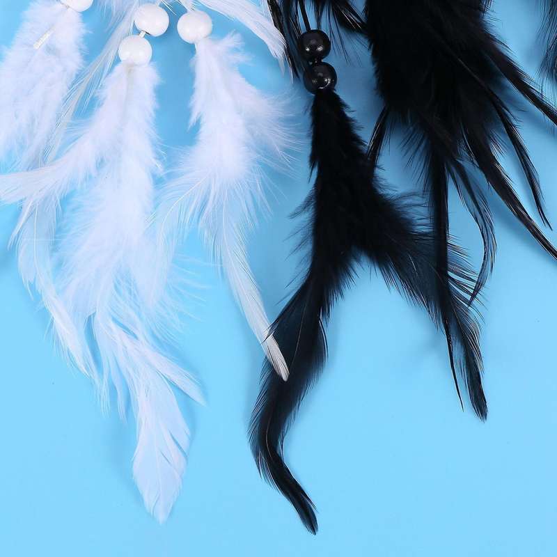 Yin Yang Dream Catcher Circular with Feathers Beads, Black and White