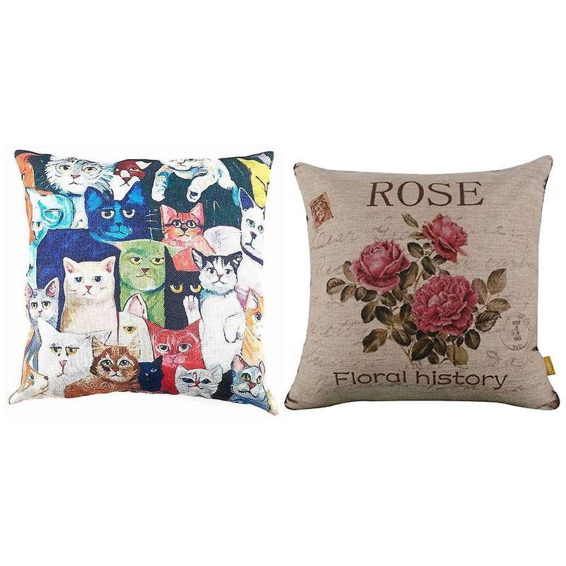 Flax Decorative Pillow Case Cushions 45 X 45cm Cat Pattern