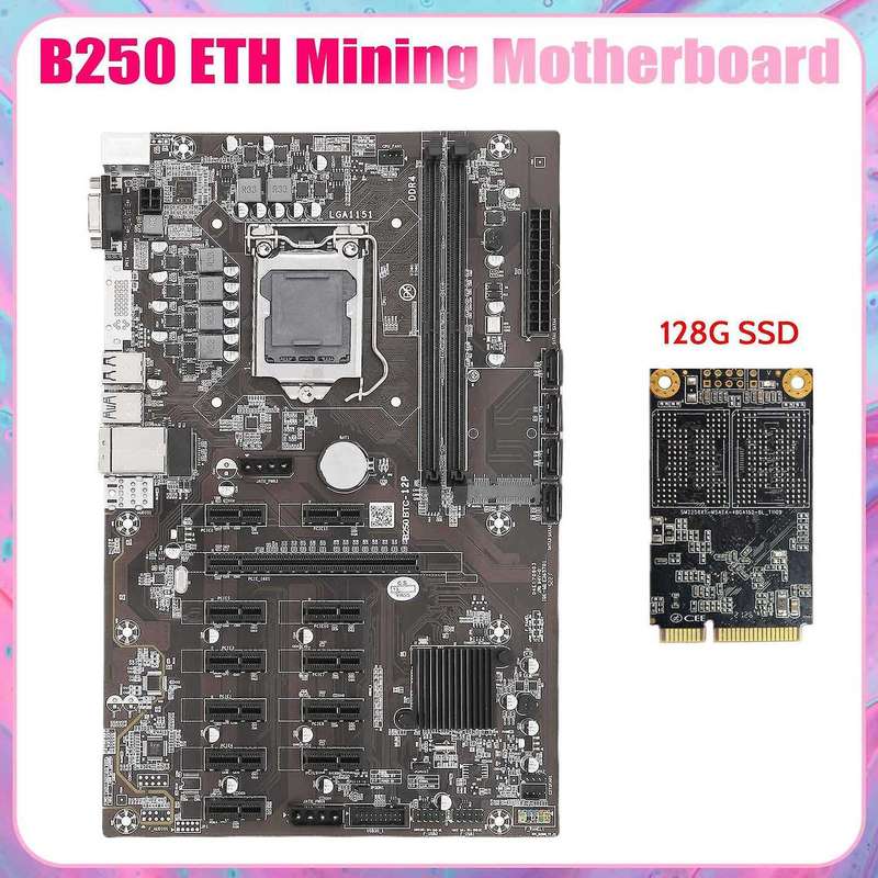 B250b Eth Mining Motherboard+128g Msata Ssd Ddr4 for Btc Miner Mining