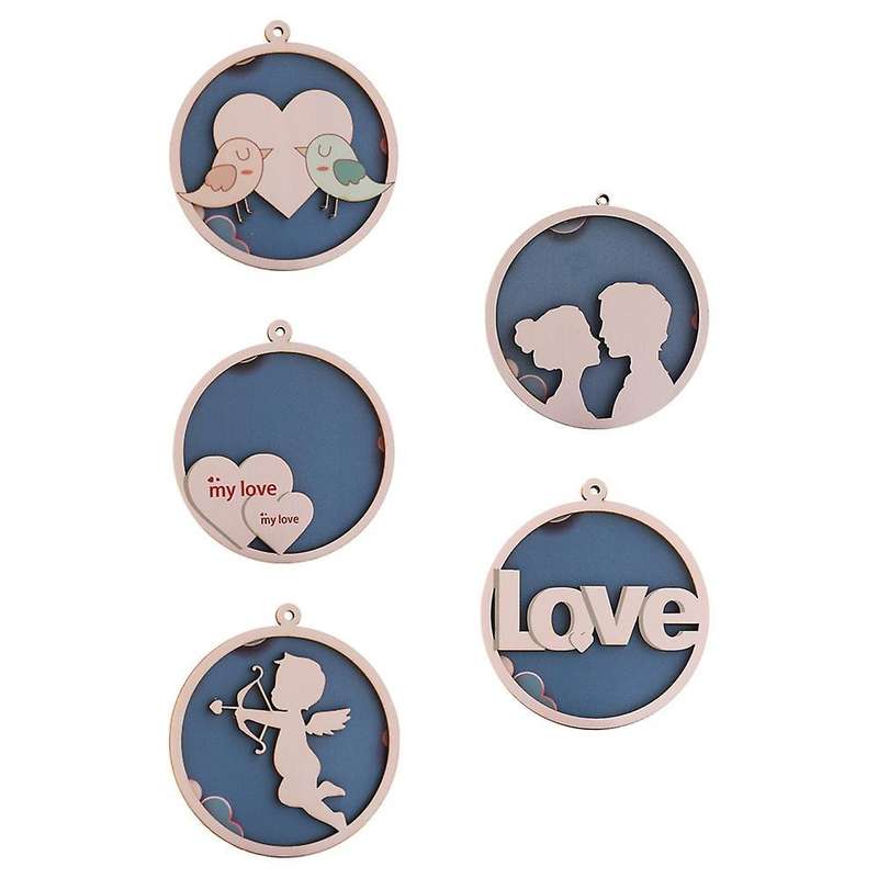5pcs Handicraft Wooden Round Pendant Wood Crafts