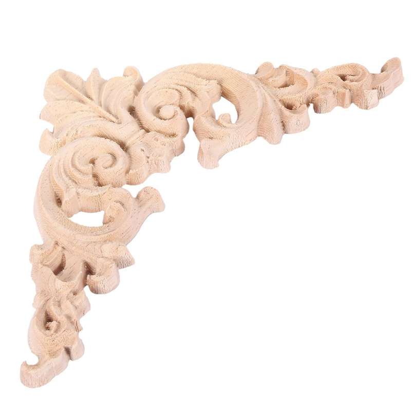 1pcs Rubber Wood Carved Corner Onlay Applique (30 X 7cm)