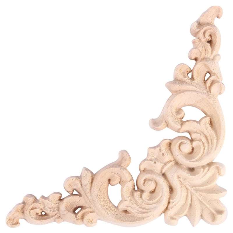1pcs Rubber Wood Carved Corner Onlay Applique (30 X 7cm)