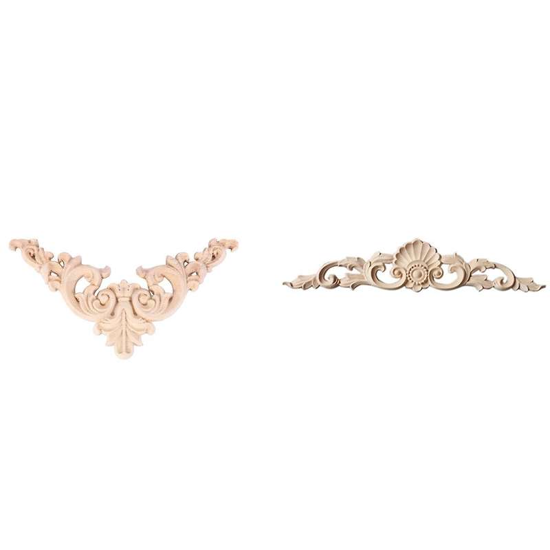 1pcs Rubber Wood Carved Corner Onlay Applique (30 X 7cm)