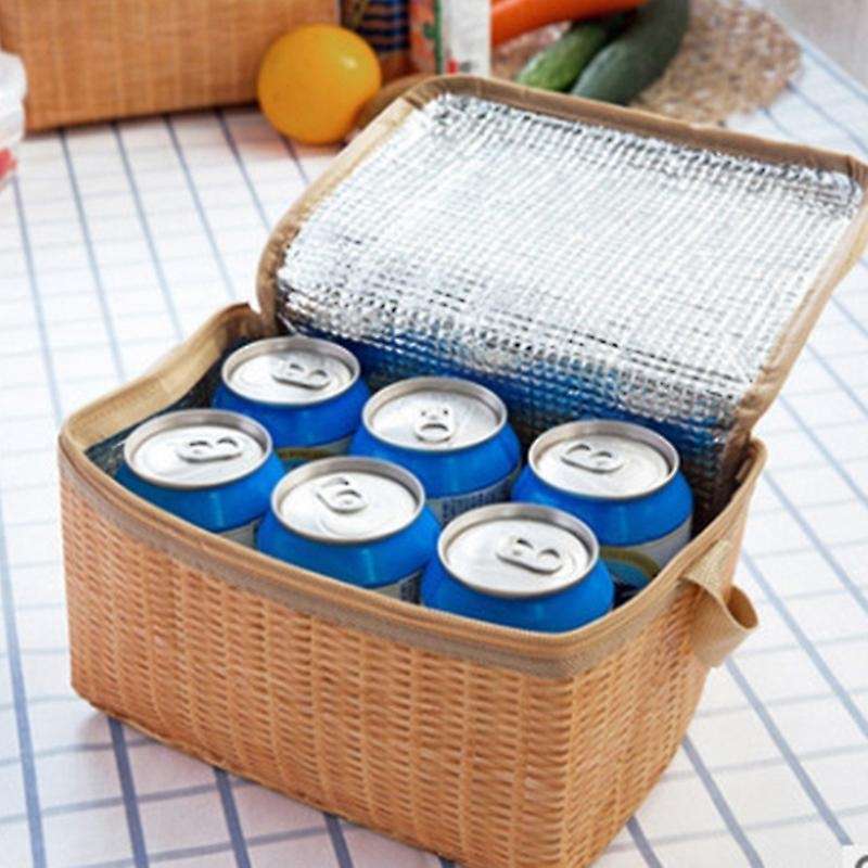 2pcs Imitation Rattan Lunch Bags Insulated Thermal Cooler Lunch Box