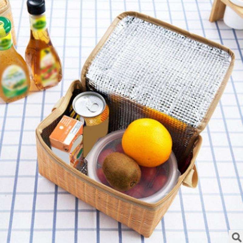 2pcs Imitation Rattan Lunch Bags Insulated Thermal Cooler Lunch Box