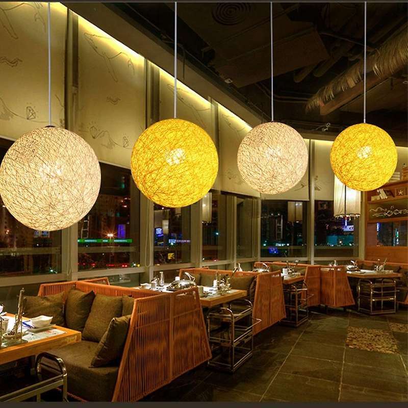 Rattan and Hemp Ball Chandelier Creativity Spherical Lampshade 20cm