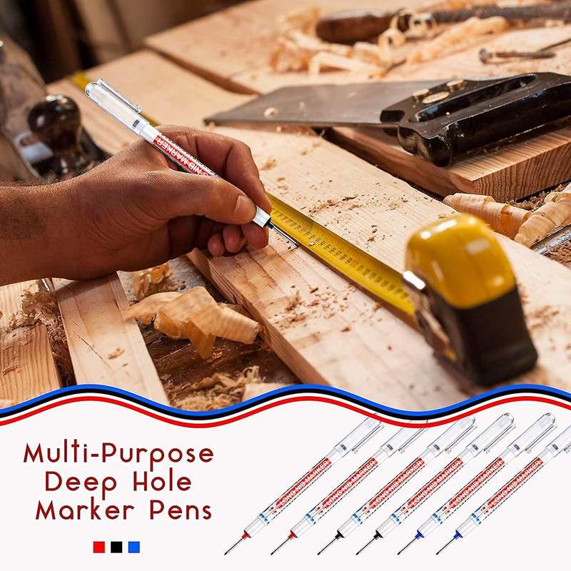 6pcs Long Head Deep Hole Marker Carpenter Mark Waterproof Marker Pe